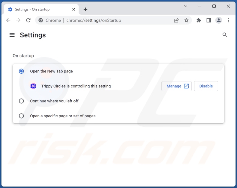Removing trippycircles.net from Google Chrome homepage