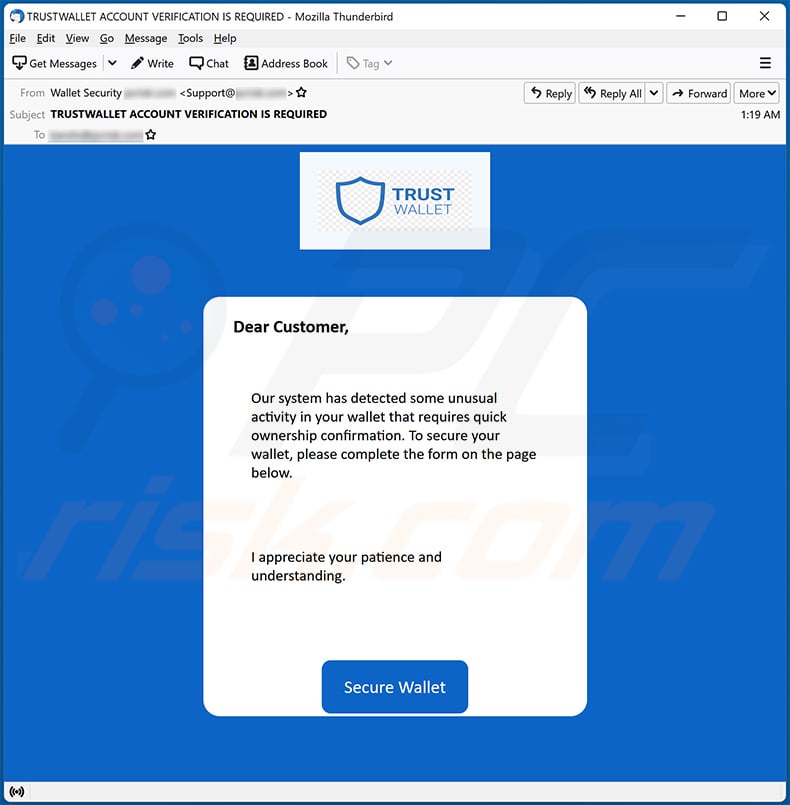 TrustWallet-themed spam email (2022-11-17)