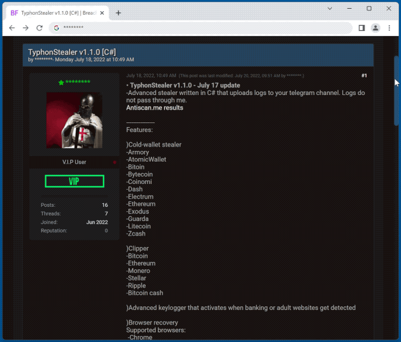 Typhon stealer malware promoted on hacker forums (GIF)