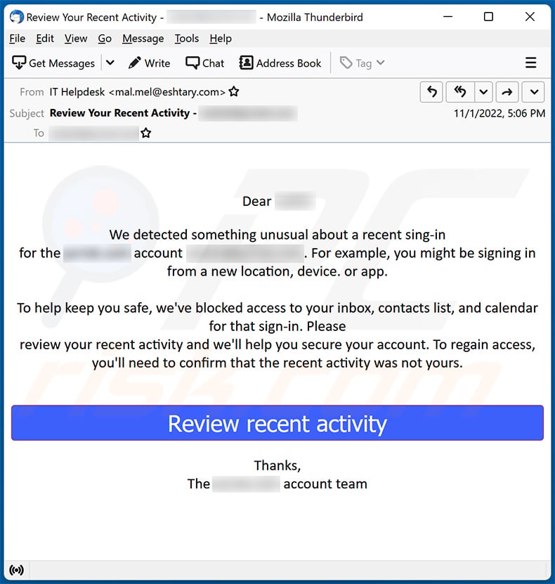 Beware of Fake Microsoft Account Unusual Sign-in Activity Emails