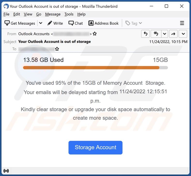 Used Memory Account Storage email spam campaign