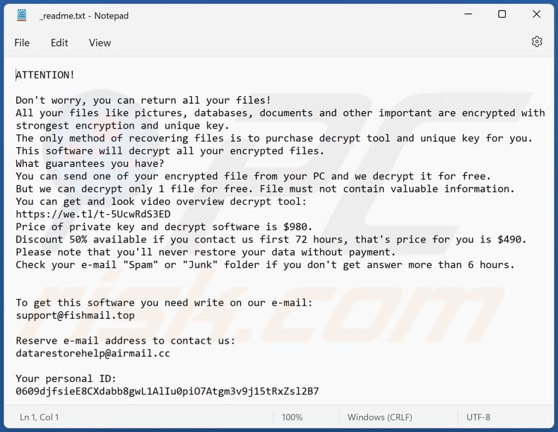 Uyro ransomware text file (_readme.txt)