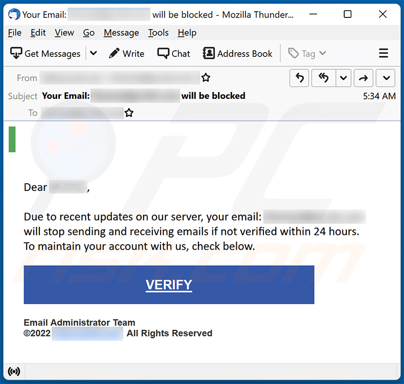 Email verification-themed spam promoting a phishing site (2022-11-23)