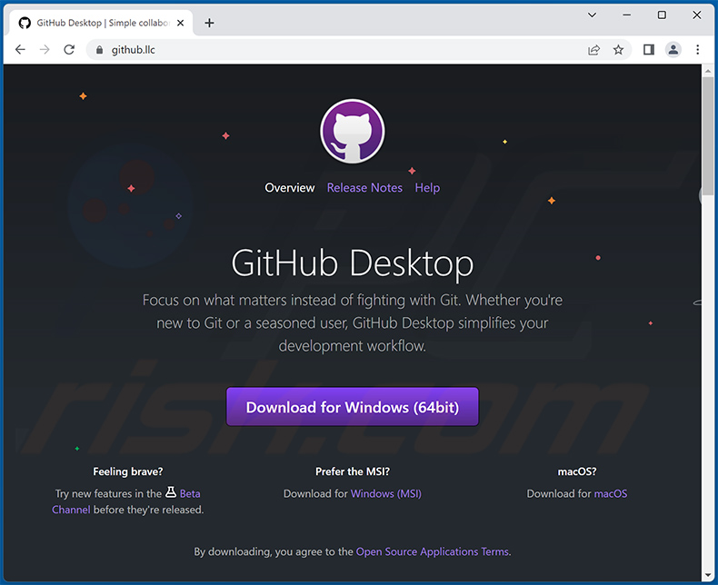Vidar Trojan-spreading fake GitHub website (github[.]llc)