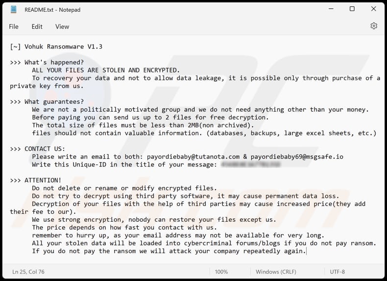 Vohuk ransomware text file (README.txt)