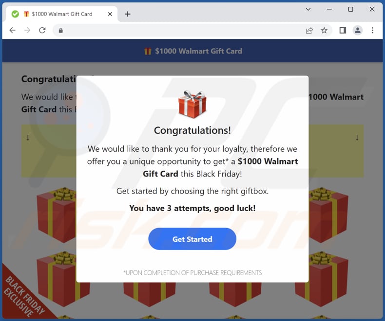 Walmart Gift Card scam website