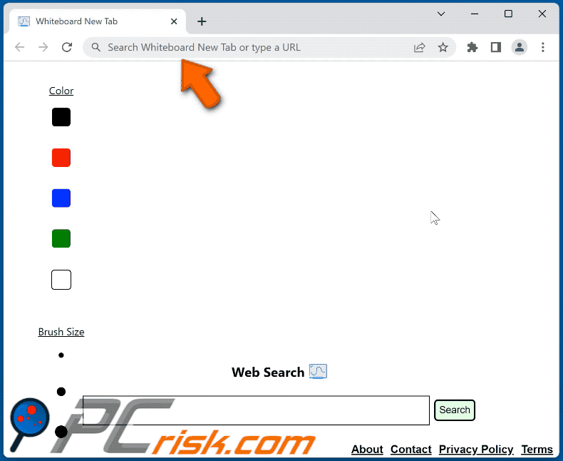 Whiteboard New Tab browser hijacker redirecting to Bing (GIF)
