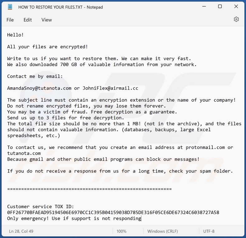 Yguekcbe ransomware ransom note (HOW TO RESTORE YOUR FILES.TXT)