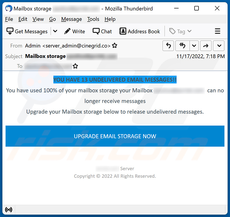 You Have Used Up Your Mail Storage Email Scam (2022-11-18)