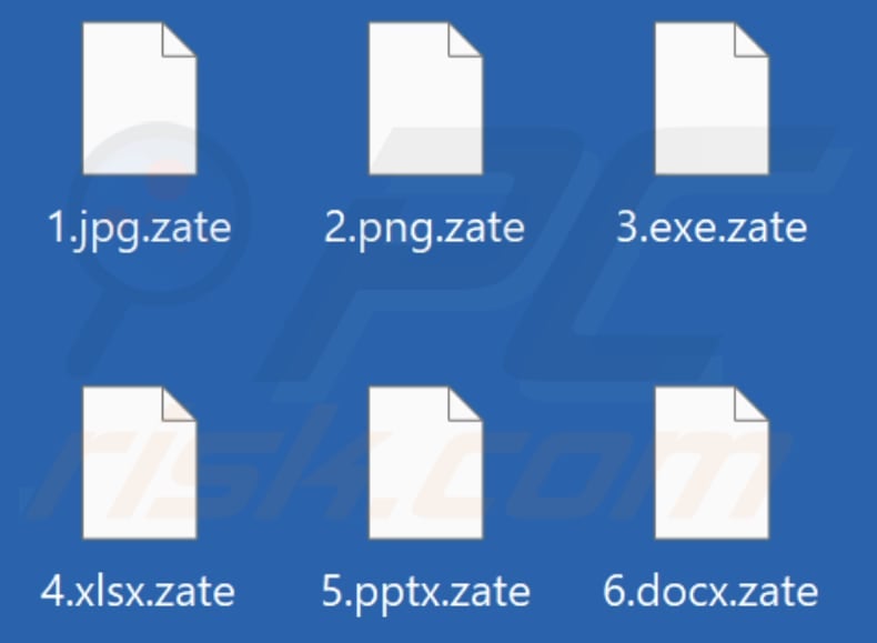 Files encrypted by Zate ransomware (.zate extension)