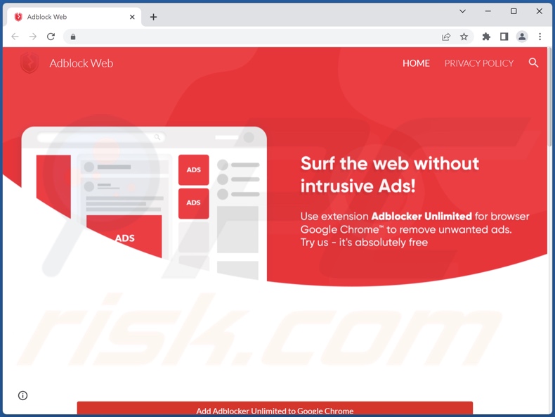 Website promoting Adblock Web adware