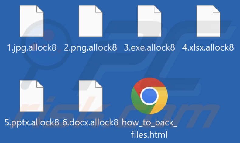 Files encrypted by Allock ransomware (.allock8 extension)