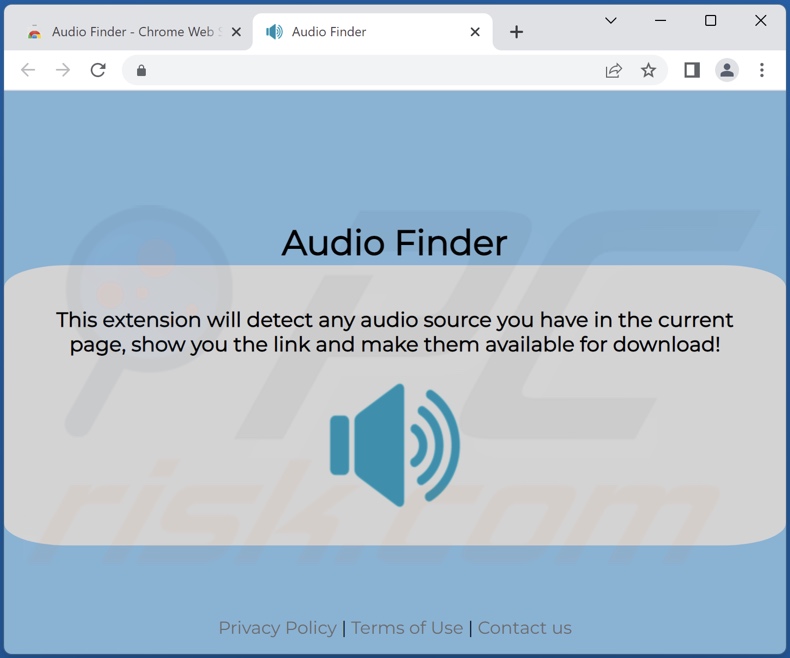 Website promoting Audio Finder adware