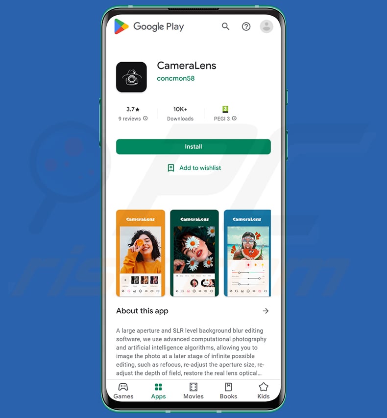 CameraLens Android app disguising Autolycos malware