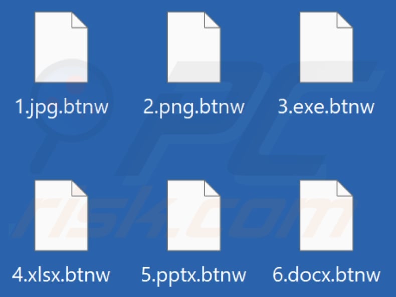 Files encrypted by Btnw ransomware (.btnw extension)