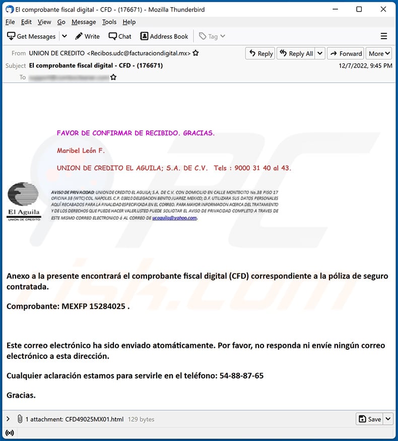 comprobante fiscal digital (CFD) spam email (2022-12-09)