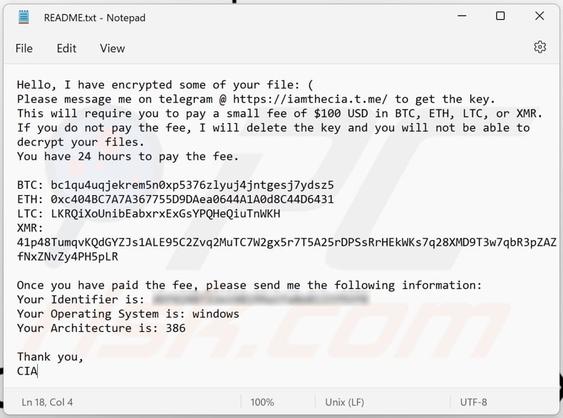 CIA ransomware ransom note (README.txt)