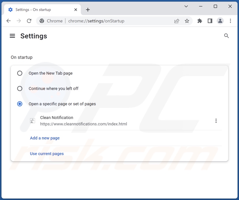 Removing cleannotifications.com from Google Chrome homepage