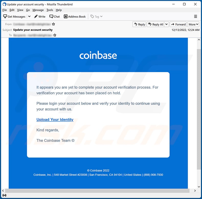 Coinbase-themed spam email (2022-12-14)