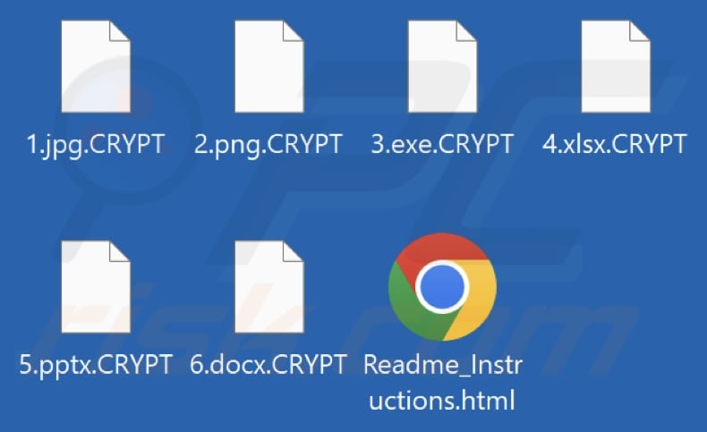 Files encrypted by CRYPT ransomware (.CRYPT extension)