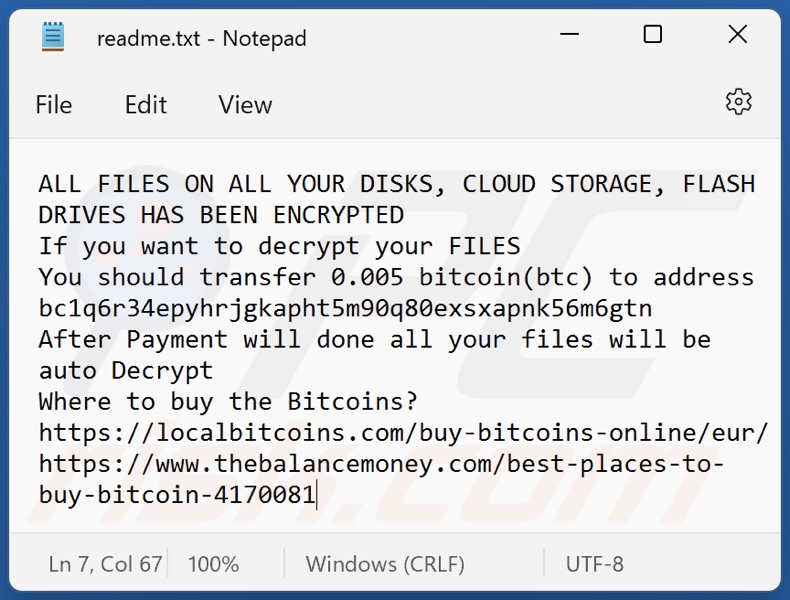 CryptoArch ransomware ransom note (readme.txt)