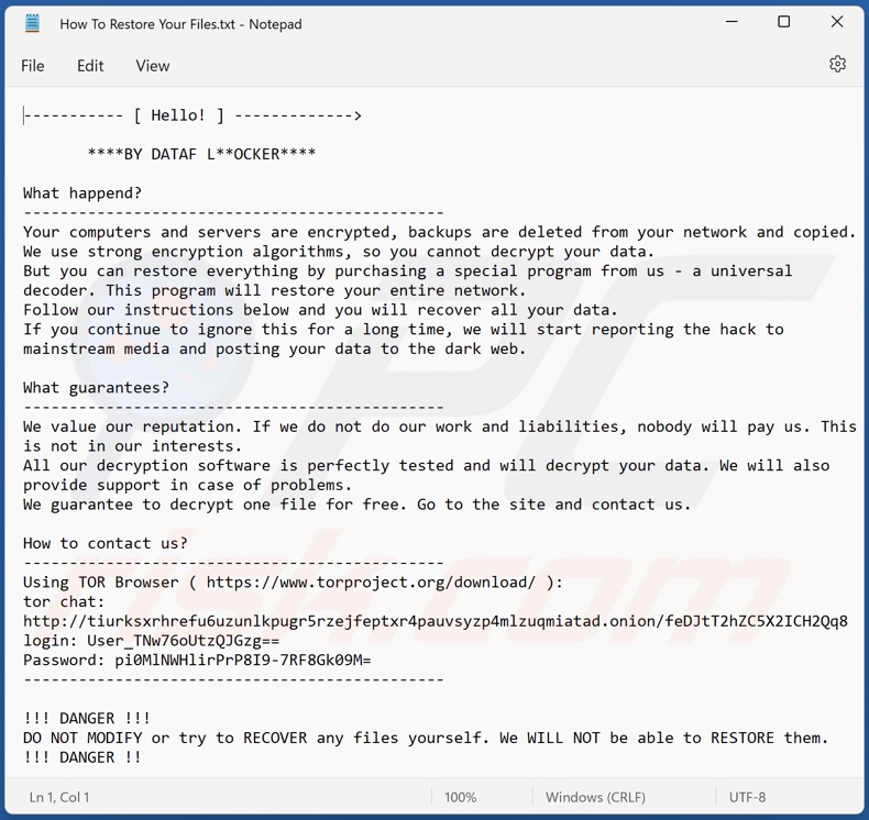 DATAF LOCKER ransomware ransom note (How To Restore Your Files.txt)