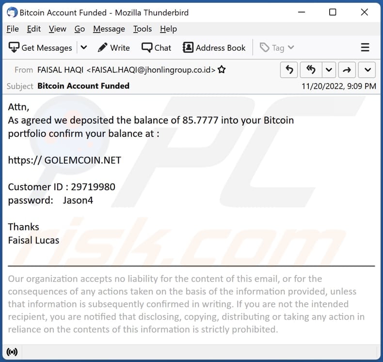 deposit into your bitcoin portfolio email scam another variant