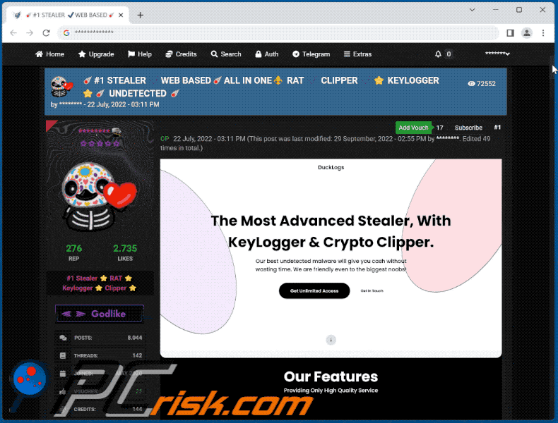 ducklogs malware hacker forum