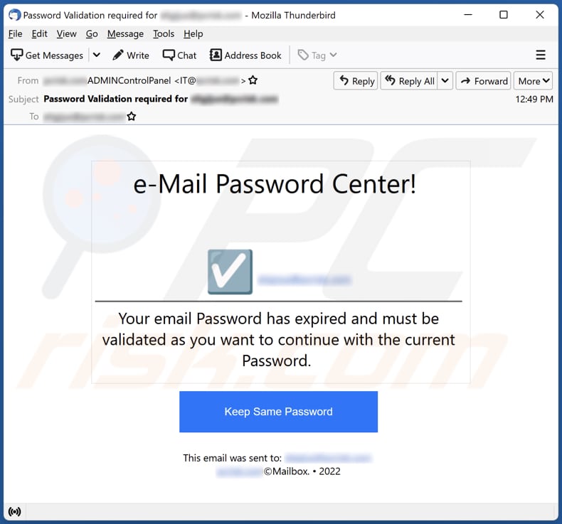 E-Mail Password Center! scam email