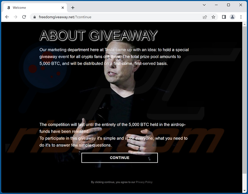 Elon Musk-themed crypto giveaway scam website - freedomgiveaway[.]net