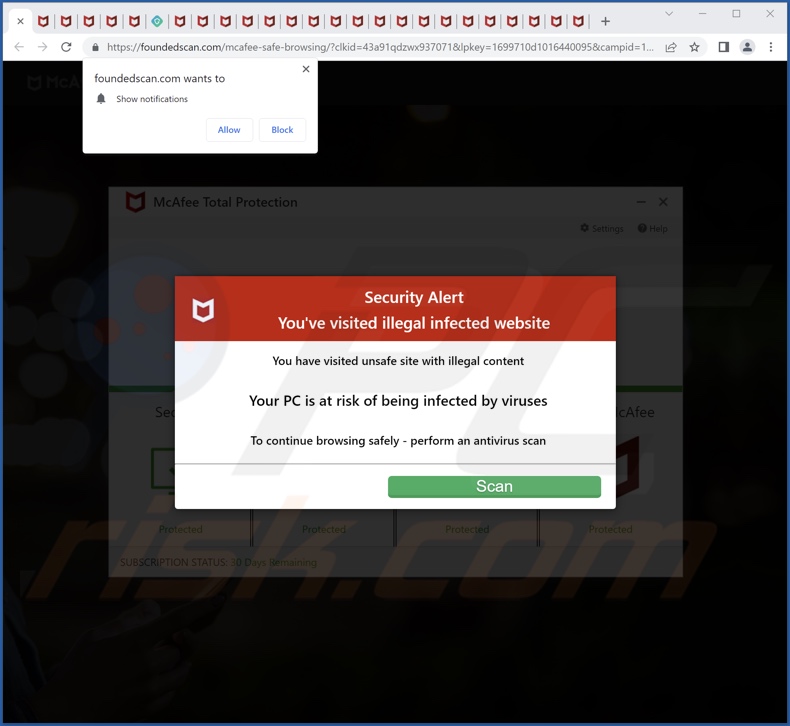 foundedscan[.]com pop-up redirects