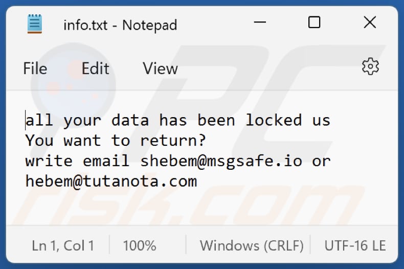hebem ransomware text file (info.txt)
