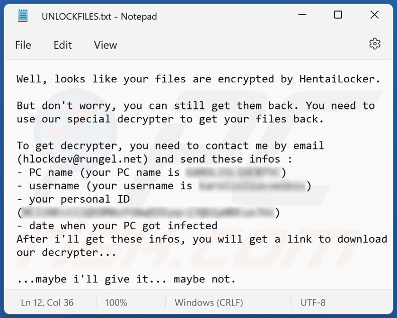 HentaiLocker ransomware ransom note (UNLOCKFILES.txt)