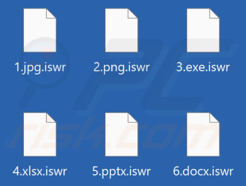 Files encrypted by Iswr ransomware (.iswr extension)