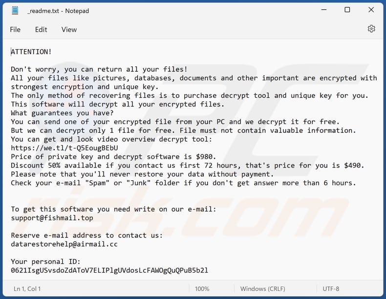 Iswr ransomware text file (_readme.txt)