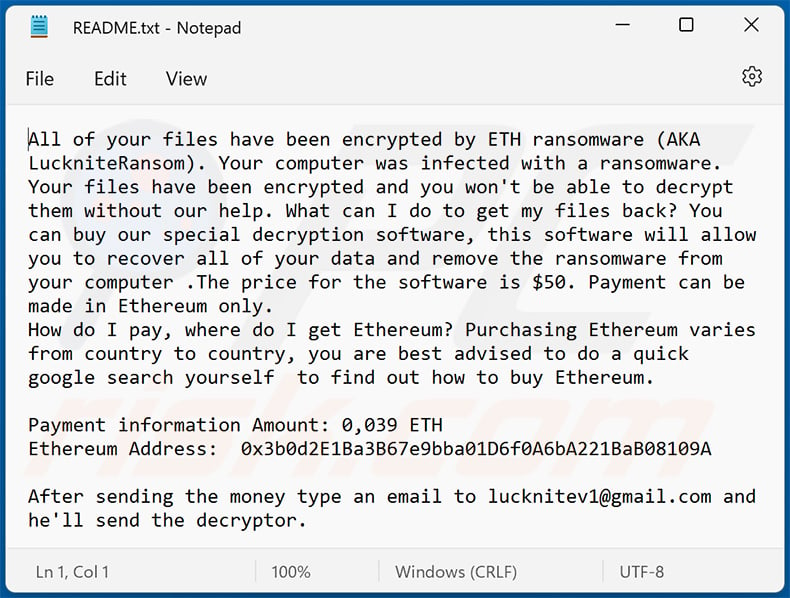 Lucknite (ETH) ransom note - README.txt