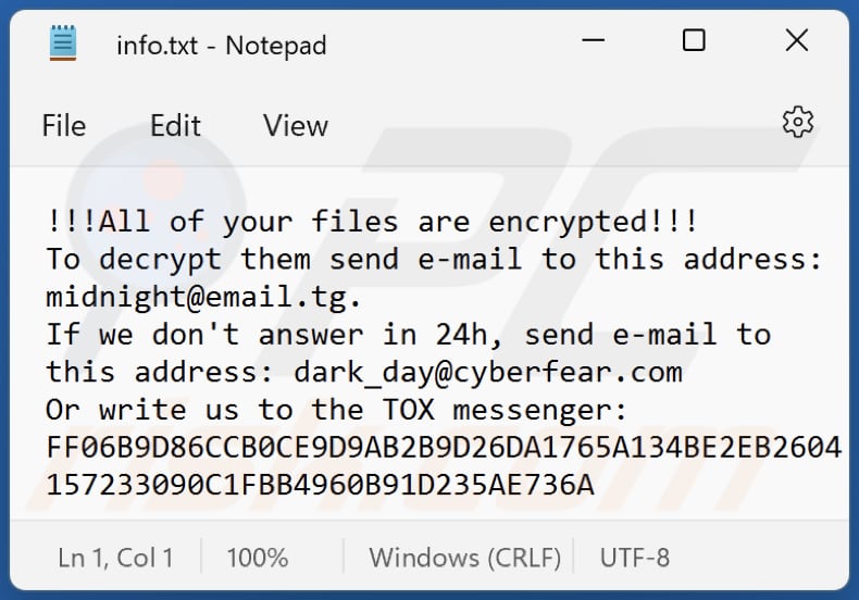 Magic ransomware ransom note (info.txt)