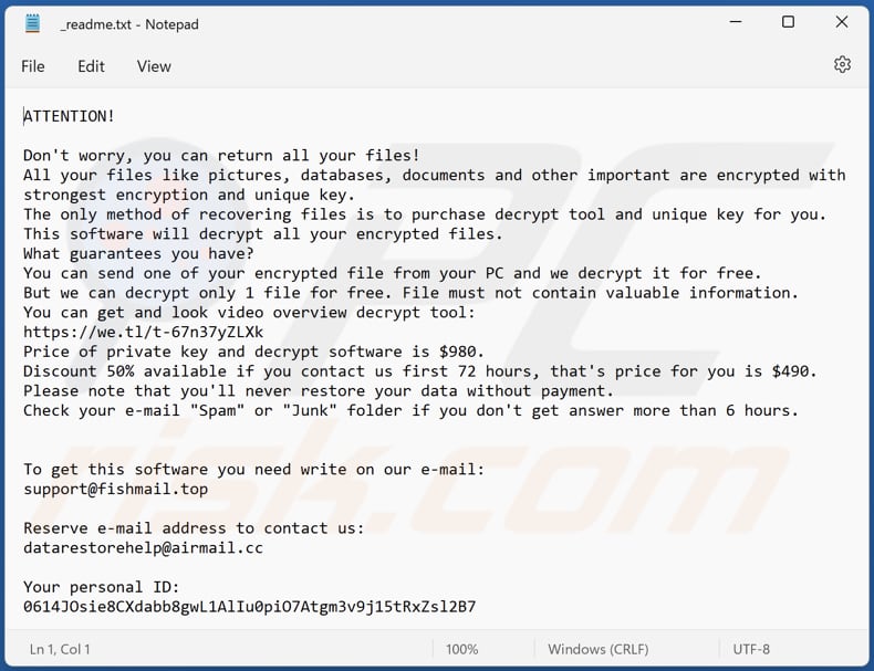 Manw ransomware text file (_readme.txt)