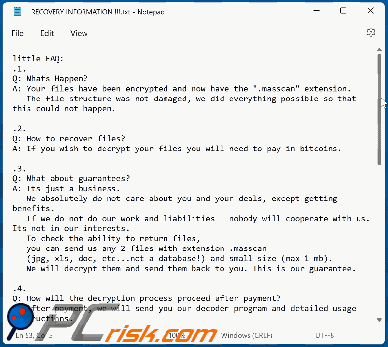 Masscan ransomware ransom note (RECOVERY INFORMATION !!!.txt) GIF