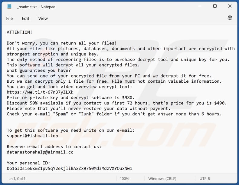 Matu ransomware text file (_readme.txt)