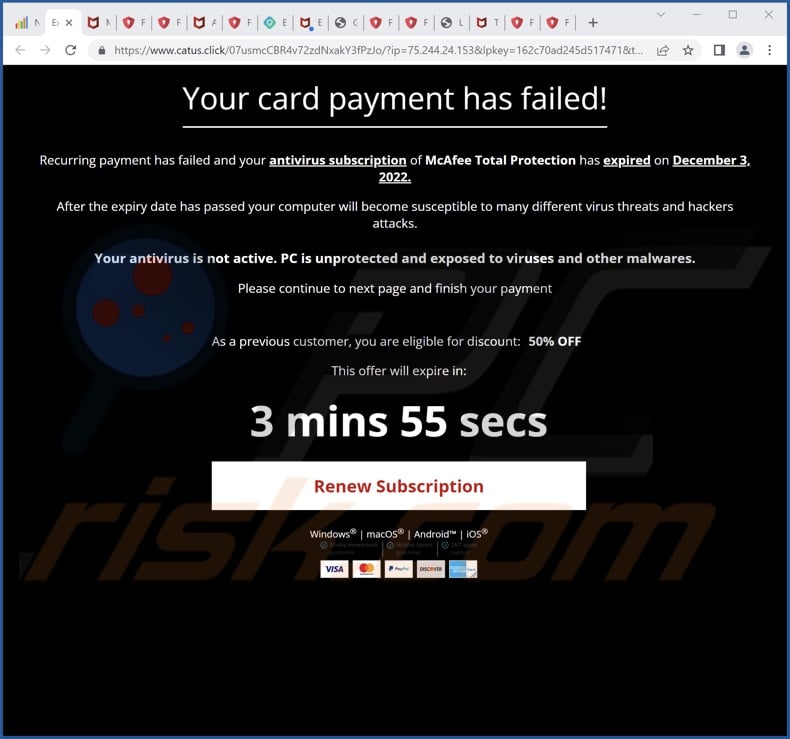 McAfee - Your Card Payment Has Failed! scam