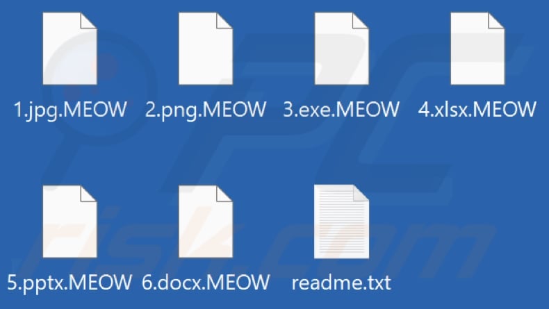 Files encrypted by MEOW ransomware (.MEOW extension)