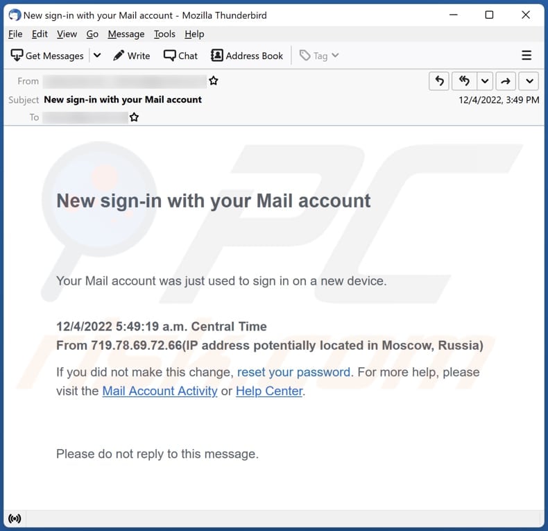 New Sign-in With Your Mail Account email spam campaign