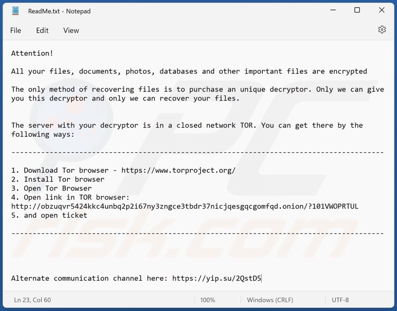 OBZ ransomware ransom note (ReadMe.txt)