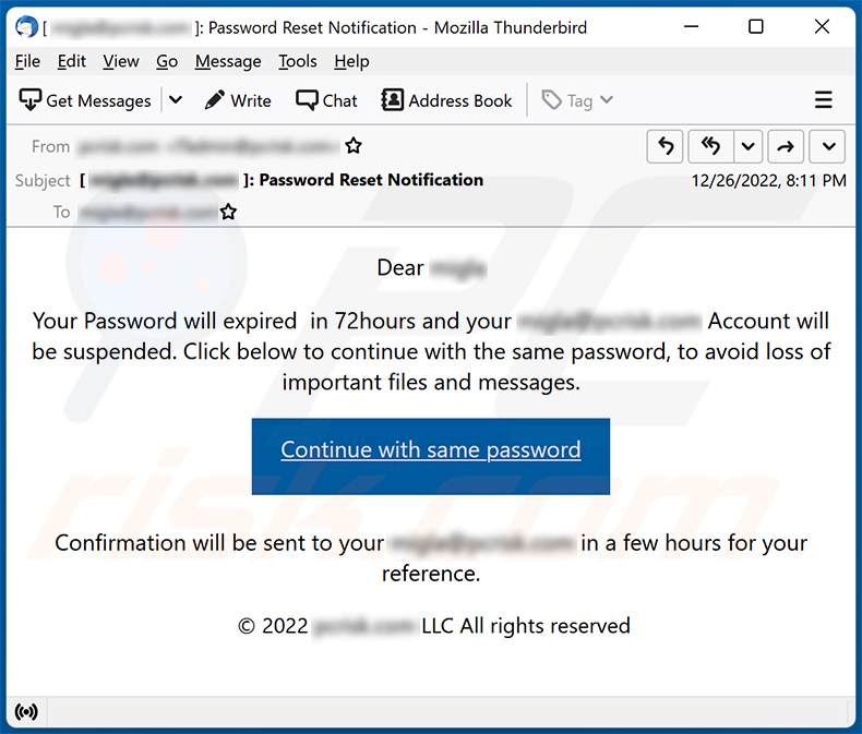our Password will expired in 72hours email scam