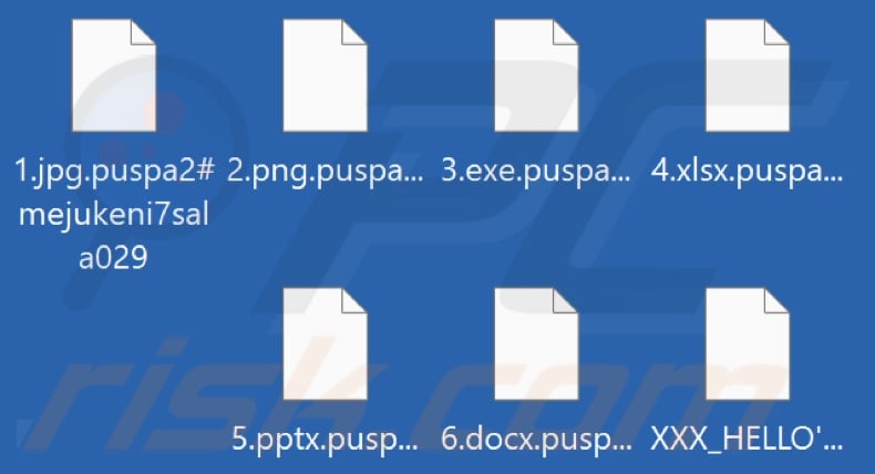 Files encrypted by Puspa2 ransomware (.puspa2#mejukeni7sala029 extension)