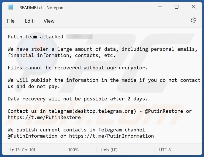 PUTIN ransomware text file (README.txt)