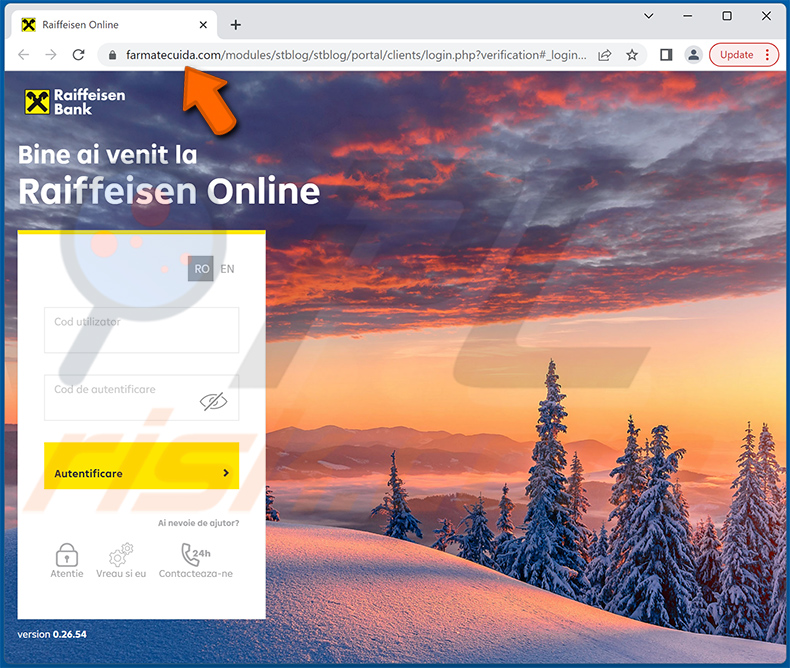 Fake Raiffeisen bank website promoted via spam email (2022-12-19)