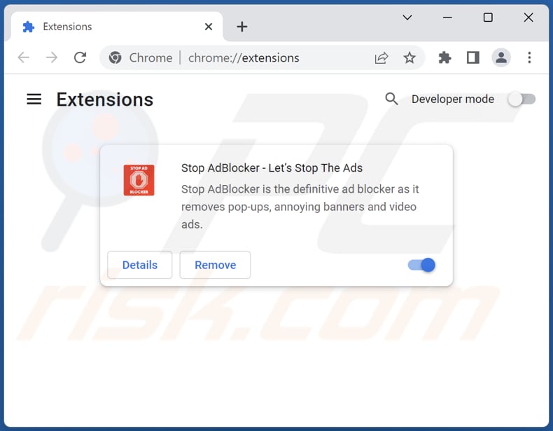 Removing Stop AdBlocker adware from Google Chrome step 2
