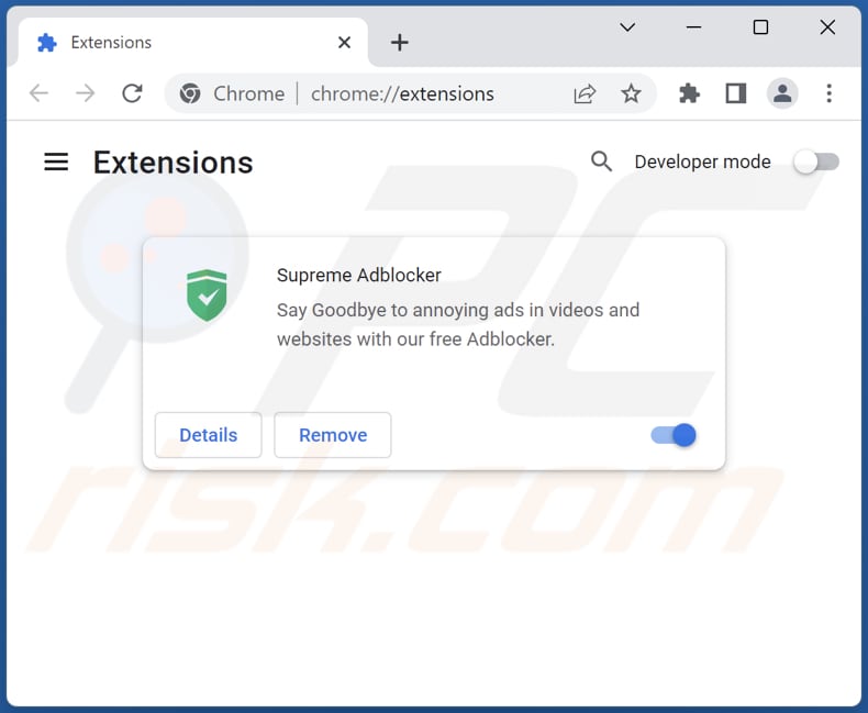 Removing Supreme Adblocker adware from Google Chrome step 2